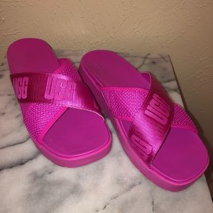NEW UGG Women’s Emily Slide Sandals, color is dragonfruit, size 6.5